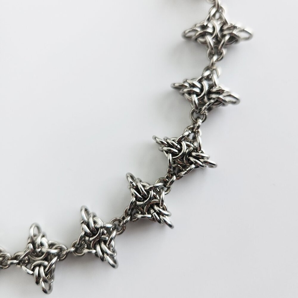 Gothic silver spikes choker necklace with a small silver chain - Picture 6 of 10